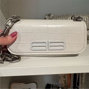 Balenciaga White Leather Croc Gossip bag with Chain-Accent